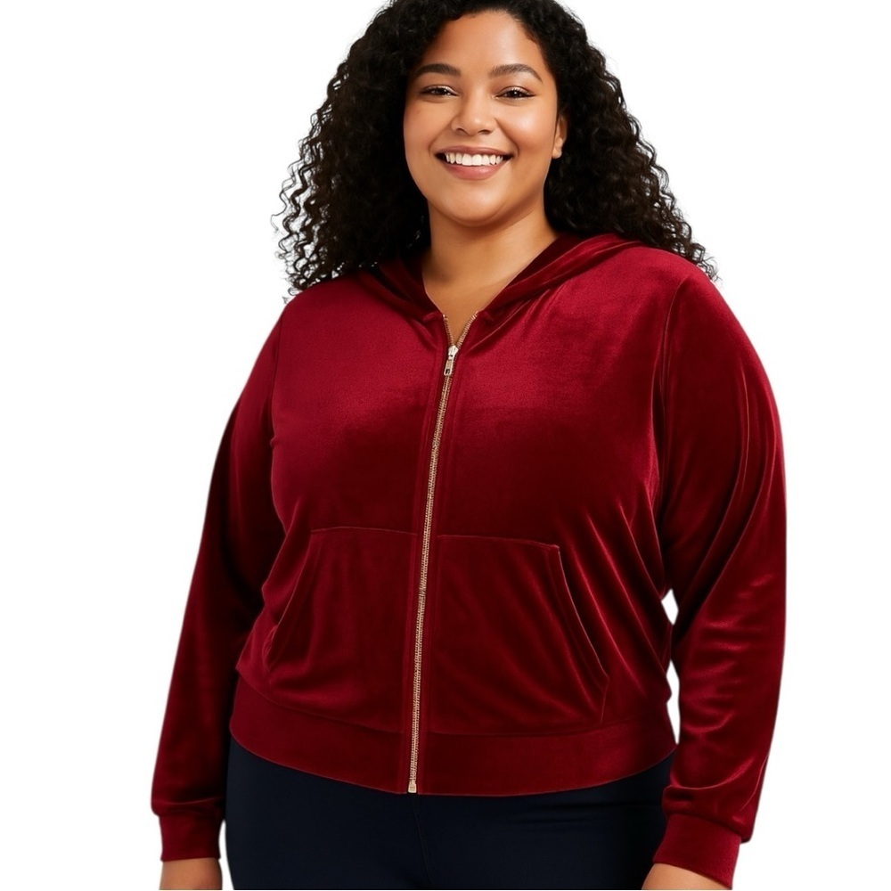NWT Fabletics Plus Size Donna Velour Athleisure Hoodie in Cherry Burst Size XXL